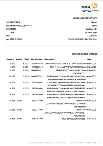 Download Bahrain Bank of Bahrain and Kuwait (BBT) account statement word